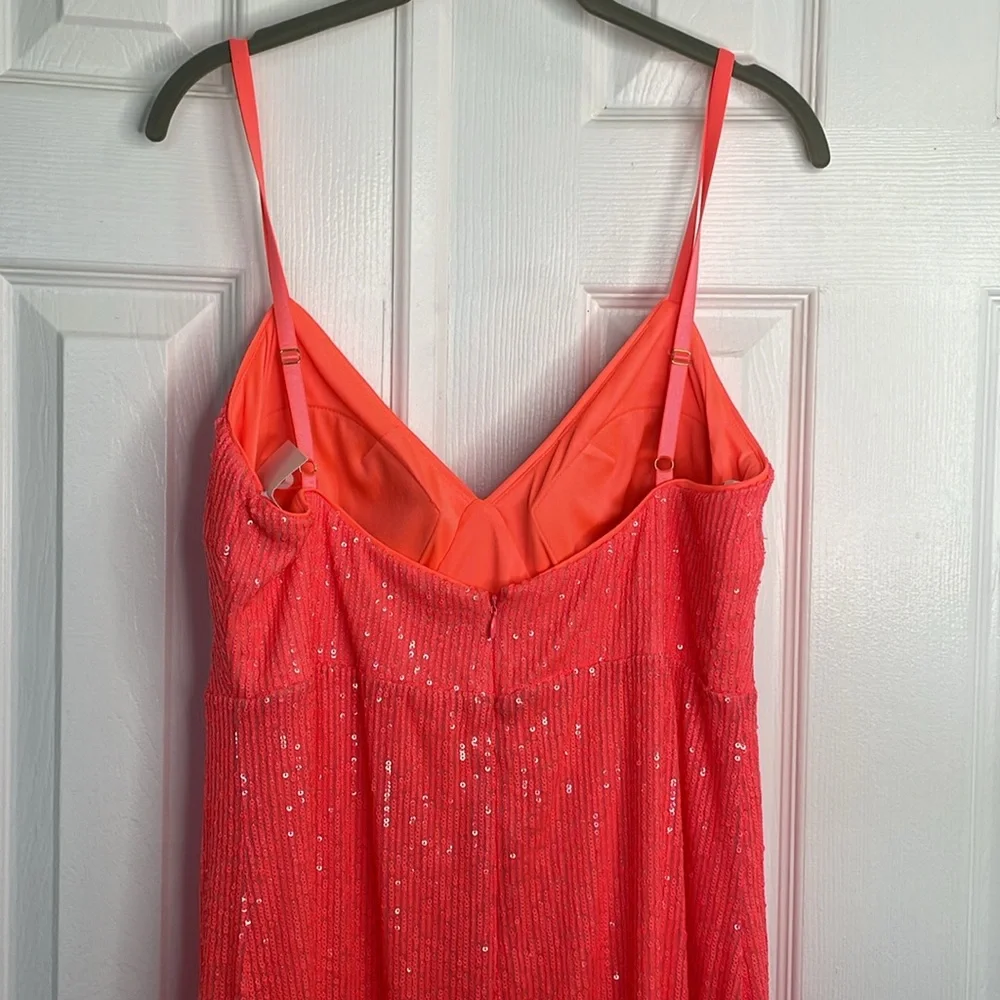 SIENA CORAL ALLOVER SEQUINS SPAGHETTI STRAP MIDI DRESS SIZE 14 NWT
